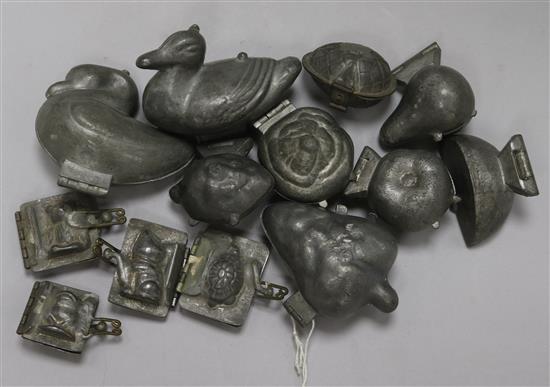 Thirteen lead and zinc Victorian chocolate moulds